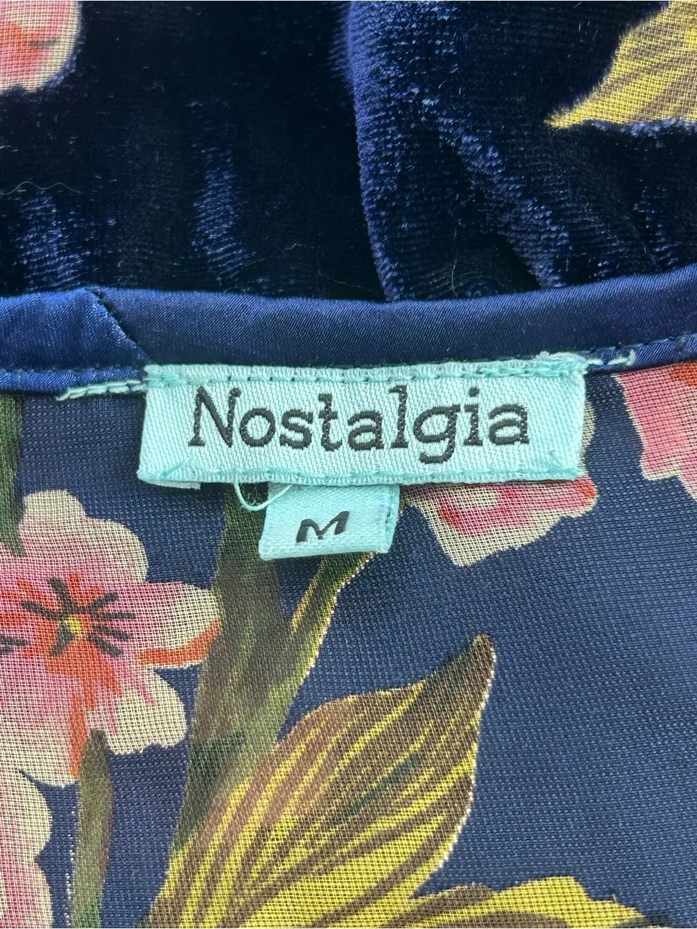 Nostalgia Velvet Floral Wrap Kimono Top Cherry Blossom Pink Navy Blue Size M